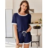 image:imageEkouaer Womens Ribbed Knit Pajama Set Short Sleeve Top Shorts PJsNavy Blue