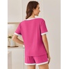 image:imageEkouaer Womens Ribbed Knit Pajama Set Short Sleeve Top Shorts PJsRose Red