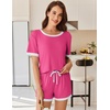 image:imageEkouaer Womens Ribbed Knit Pajama Set Short Sleeve Top Shorts PJsRose Red