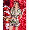 image:imageEkouaer Womens Satin Pajama Set Silk Pj Short Sets 2 Piece Loungewear S5XLGreen Christmas Snowman