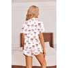 image:imageEkouaer Womens Satin Pajamas Set Button Down 2 Piece Silk Pjs Shorts Set Ruffle Lingerie Notch Collar SleepwearRed Bow