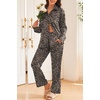 image:imageEkouaer Womens Satin Silky Pajama Set Soft Long PJs Button Down LoungewearApricot Leopard Print
