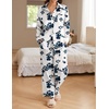 image:imageEkouaer Womens Satin Silky Pajama Set Soft Long PJs Button Down LoungewearBblue Flower