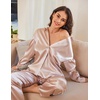 image:imageEkouaer Womens Satin Silky Pajama Set Soft Long PJs Button Down LoungewearChampagne