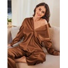 image:imageEkouaer Womens Satin Silky Pajama Set Soft Long PJs Button Down LoungewearClay