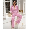 image:imageEkouaer Womens Satin Silky Pajama Set Soft Long PJs Button Down LoungewearCnational Pattern