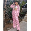 image:imageEkouaer Womens Satin Silky Pajama Set Soft Long PJs Button Down LoungewearCnational Pattern