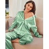 image:imageEkouaer Womens Satin Silky Pajama Set Soft Long PJs Button Down LoungewearIce Green