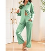 image:imageEkouaer Womens Satin Silky Pajama Set Soft Long PJs Button Down LoungewearIce Green