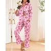 image:imageEkouaer Womens Satin Silky Pajama Set Soft Long PJs Button Down LoungewearLove Cake Print