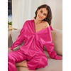 image:imageEkouaer Womens Satin Silky Pajama Set Soft Long PJs Button Down LoungewearRose Red