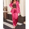image:imageEkouaer Womens Satin Silky Pajama Set Soft Long PJs Button Down LoungewearRose Red
