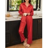 image:imageEkouaer Womens Satin Silky Pajama Set Soft Long PJs Button Down LoungewearTrue Red