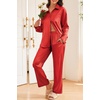 image:imageEkouaer Womens Satin Silky Pajama Set Soft Long PJs Button Down LoungewearTrue Red