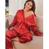 image:imageEkouaer Womens Satin Silky Pajama Set Soft Long PJs Button Down LoungewearTrue Red