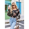image:imageLong Sleeve Shirts for Women Thumb Hole Fitted Tops Thermal Layering TeesFloral Black