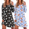 image:imageEkouaer 2 Pack Long Sleeve Nightgown for Women Crew Neck Pleated SleepshirtBlack FlowerBlue Flower