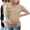 image:imageEkouaer Maternity Long Sleeve Shirt 3Packs Round Neck Pregnancy Tops Casual Tee Top ShirtsBlackWhiteKhaki