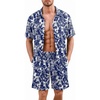 image:imageEkouaer Mens Pajama Sets Button Down Summer Pjs Hawaiian Lounge Set XSXXLNavy Blue Hawaiian Leaves