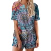 image:imageEkouaer Pajamas Set for Women Short Sleeve Lounge Set 2 Piece Soft Cute PjsBlue Round Flower
