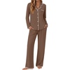 image:imageEkouaer Pajamas for Women Set Long Sleeve Lounge Set Soft Button Down PjsBrown