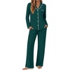 image:imageEkouaer Pajamas for Women Set Long Sleeve Lounge Set Soft Button Down PjsLake Green