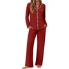 image:imageEkouaer Pajamas for Women Set Long Sleeve Lounge Set Soft Button Down PjsWine Red