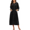 image:imageEkouaer Robes for Women Velour Zipper Robe 34 Sleeve Housecoat with PocketBlack