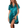 image:imageEkouaer Satin Nightgowns for Women Short Sleeve Button Down SleepshirtBlue Green