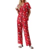 image:imageEkouaer Womens Cotton Pajamas Set Short Sleeve Button Down Pjs with PantsChristmas Red Santa Claus