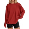 image:imageEkouaer Womens Oversized Long Sleeve Cotton Shirts Crew Neck Fall TopsRed