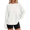 image:imageEkouaer Womens Oversized Long Sleeve Cotton Shirts Crew Neck Fall TopsWhite
