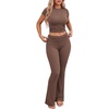 image:imageEkouaer Womens Pajama Set Short Sleeve Crop Top Foldover Flare PantsBrown