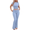 image:imageEkouaer Womens Pajama Set Short Sleeve Crop Top Foldover Flare PantsLight Blue