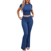 image:imageEkouaer Womens Pajama Set Short Sleeve Crop Top Foldover Flare PantsNavy Blue