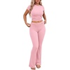 image:imageEkouaer Womens Pajama Set Short Sleeve Crop Top Foldover Flare PantsPink