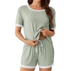 image:imageEkouaer Womens Ribbed Knit Pajama Set Short Sleeve Top Shorts PJsMint Green