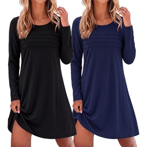 image:imageEkouaer 2 Pack Long Sleeve Nightgown for Women Crew Neck Pleated SleepshirtBlackNavy Blue