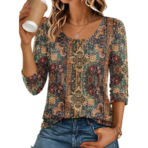 image:imageEkouaer 34 Sleeve Womens Tops Scoop Neck T Shirts 2026 Casual Basic TeesBohemianmz721