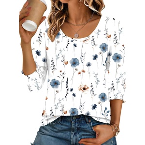 image:imageEkouaer 34 Sleeve Womens Tops Scoop Neck T Shirts 2026 Casual Basic TeesFloral White