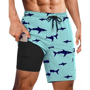image:imageEkouaer 9 Inch Mens Swim Trunks with Compression Liner 2 in 1 Board ShortsGreen Shark