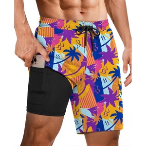 image:imageEkouaer 9 Inch Mens Swim Trunks with Compression Liner 2 in 1 Board ShortsOrange Coconut Tree