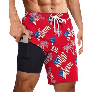 image:imageEkouaer 9 Inch Mens Swim Trunks with Compression Liner 2 in 1 Board ShortsRed American Flag