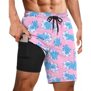 image:imageEkouaer 9 Inch Mens Swim Trunks with Compression Liner 2 in 1 Board ShortsTurtle Pink