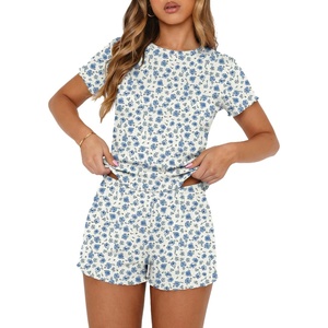 image:imageEkouaer Cute Pajama Sets for Women Summer Short Sleeve Lounge Sets SXXLBlue Floral