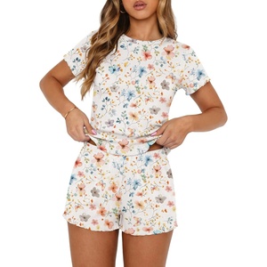 image:imageEkouaer Cute Pajama Sets for Women Summer Short Sleeve Lounge Sets SXXLColorful Flowers