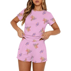image:imageEkouaer Cute Pajama Sets for Women Summer Short Sleeve Lounge Sets SXXLPurple Flowers