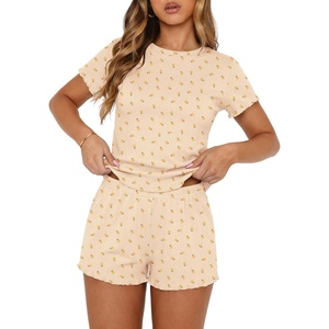 image:imageEkouaer Cute Pajama Sets for Women Summer Short Sleeve Lounge Sets SXXLYellow Flowers