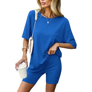 image:imageEkouaer Lounge Sets 2 Piece Summer Outfits 2026 Oversized Biker Short SetsBlue