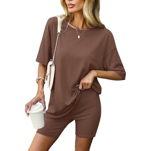 image:imageEkouaer Lounge Sets 2 Piece Summer Outfits 2026 Oversized Biker Short SetsBrown